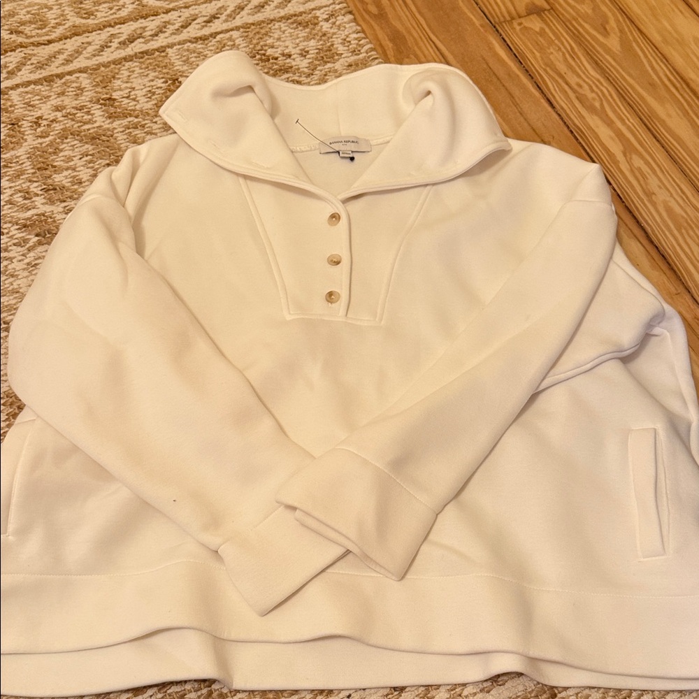 Banana Republic Cream Quarter-Button Pullover Sweatshirt